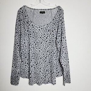Lucky Brand Star Print Top Plus Size 1X / 2X Waffle‎ Knit Pullover Long Sleeve